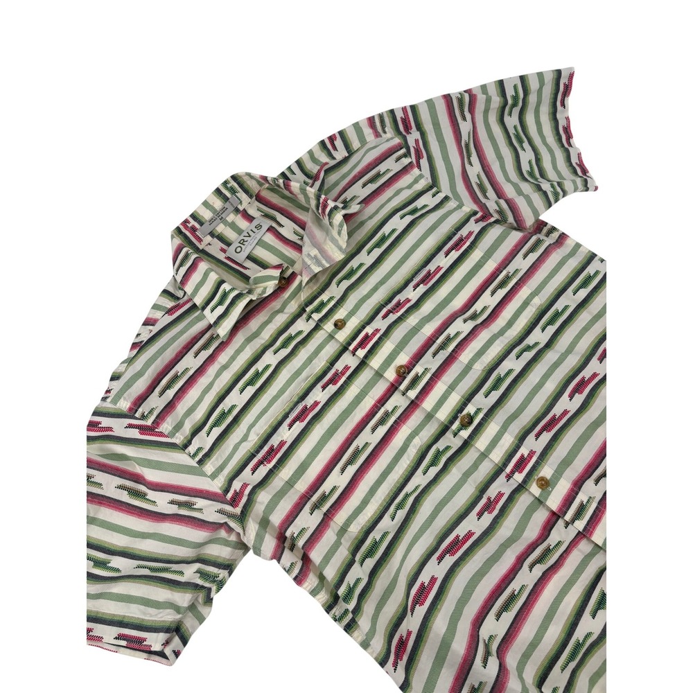 ORVIS Short Sleeve Button Up Shirt Size M Southwestern Stripe Print Cotton